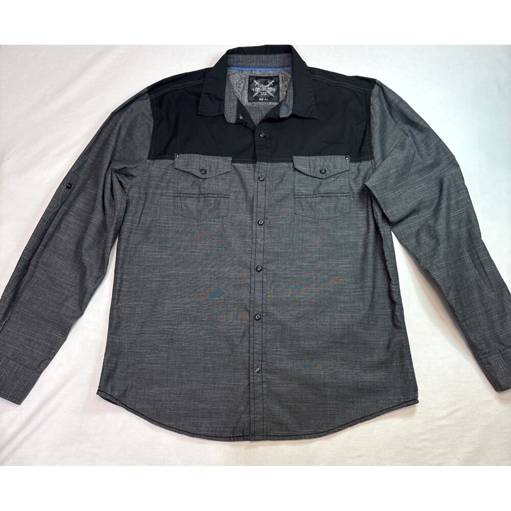 Drill Clothing Company Mens Large Gray Black Colorblock Long Sleeve Button Shirt